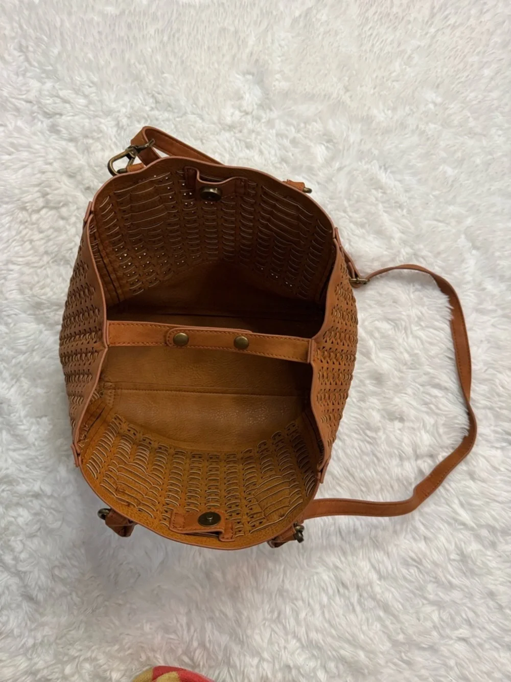 Steve Madden Brown Laser-Cut Satchel Tote
